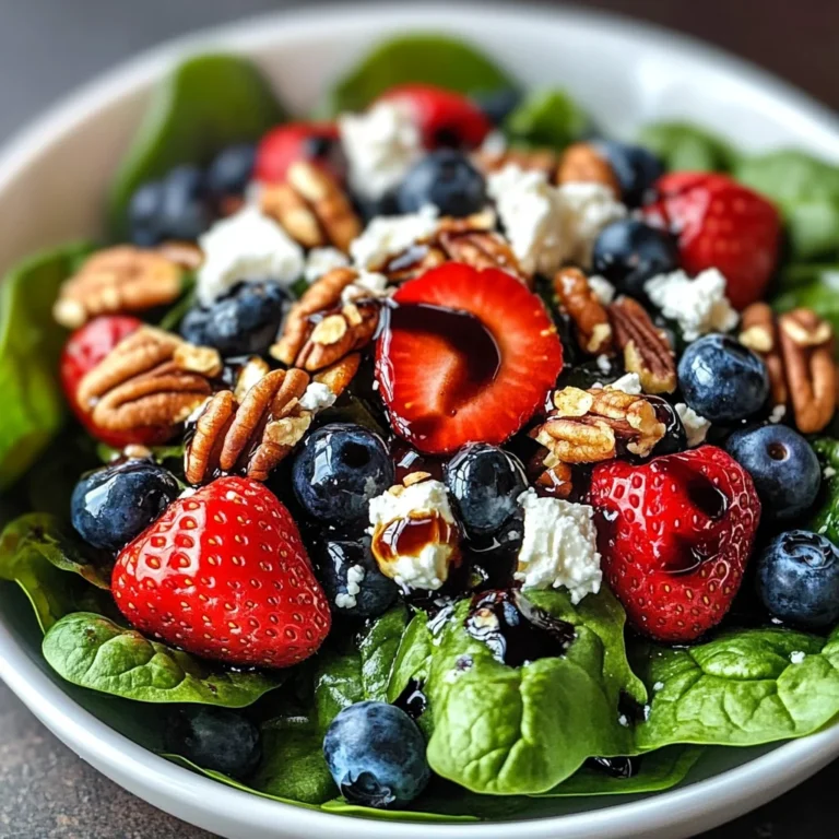 Berry Spinach Salad with Pecans, Feta, and Balsamic Glaze