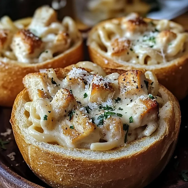 Chicken Alfredo Garlic Bread Bowls