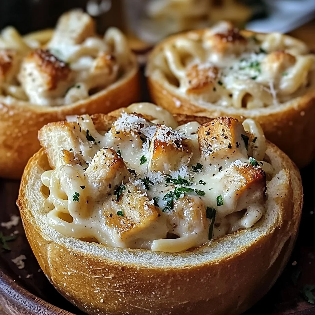 Chicken Alfredo Garlic Bread Bowls