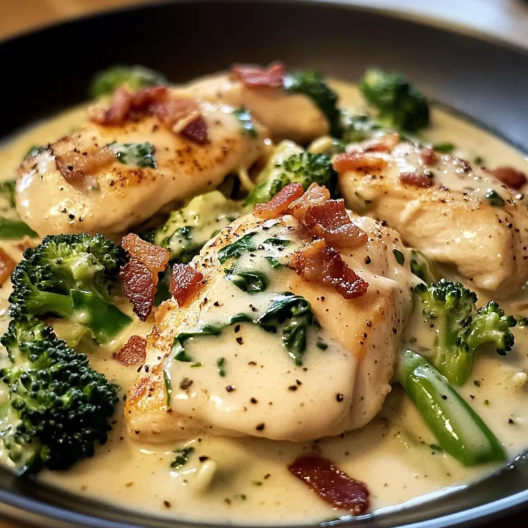 Creamy Garlic Butter Chicken Alfredo with Spinach, Bacon & Broccoli