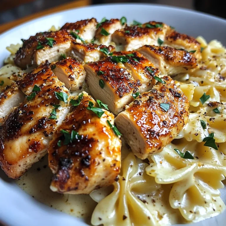 Garlic Chicken with Cheesy Bowtie Alfredo