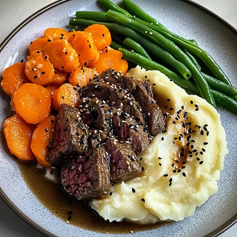 Savory Beef Plate with Mash, Carrots & Green Beans