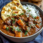 Slow-Cooked Beef Curry with Garlic Naan