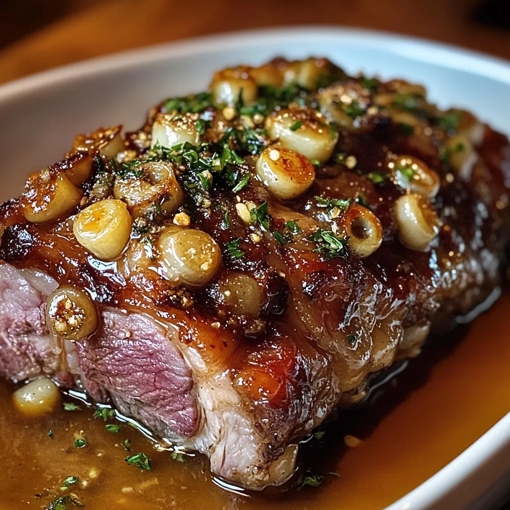 Slow-Roasted Lamb Shoulder with Garlic-Honey Mustard Glaze